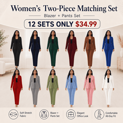 Women's Button Lapel Blazer & Suit Pants Set