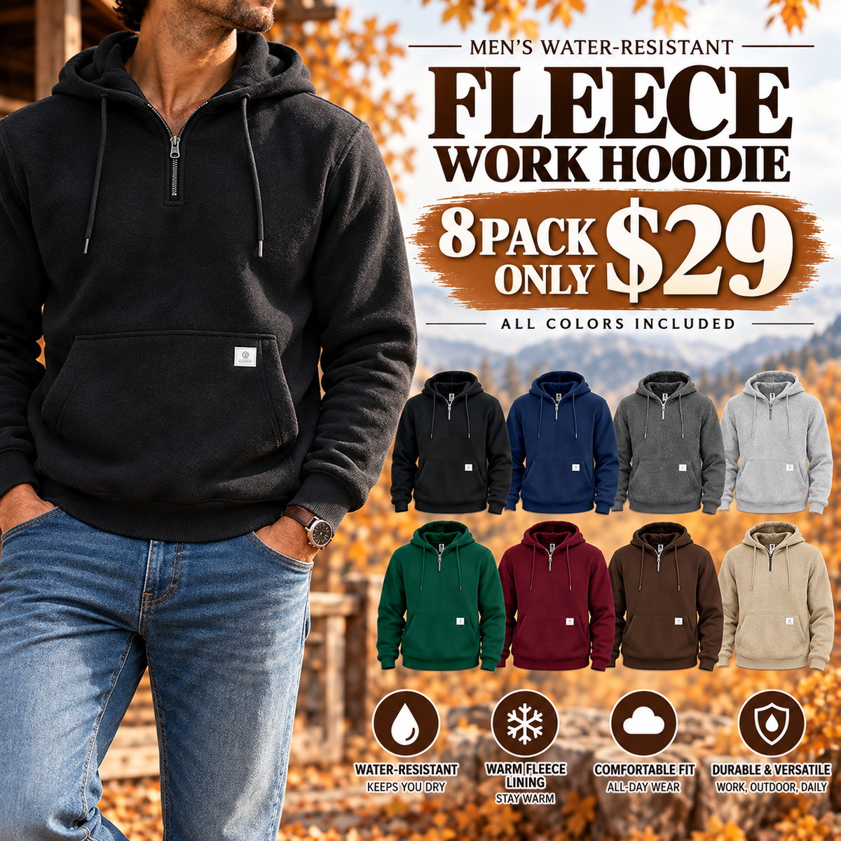 🔥🔥Men's Water-Resistant Fleece Work Hoodie