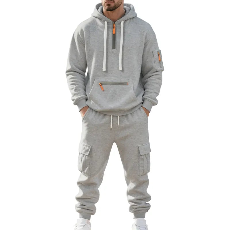 Men's 2-Piece Hooded Tracksuit Set | Casual Cargo Jogger Sweatpants & Oversized Hoodie | Streetwear Outfit