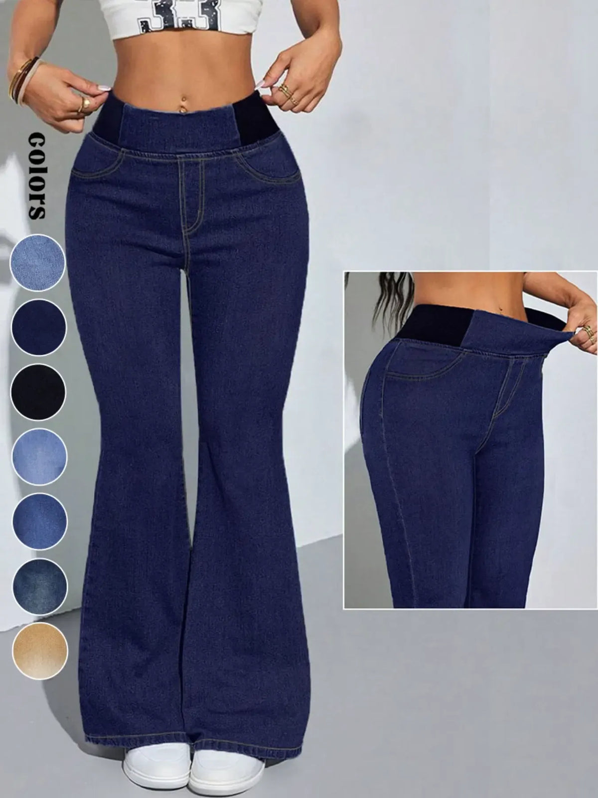Women's Mid-High Waist Elastic Waist Flared Jeans