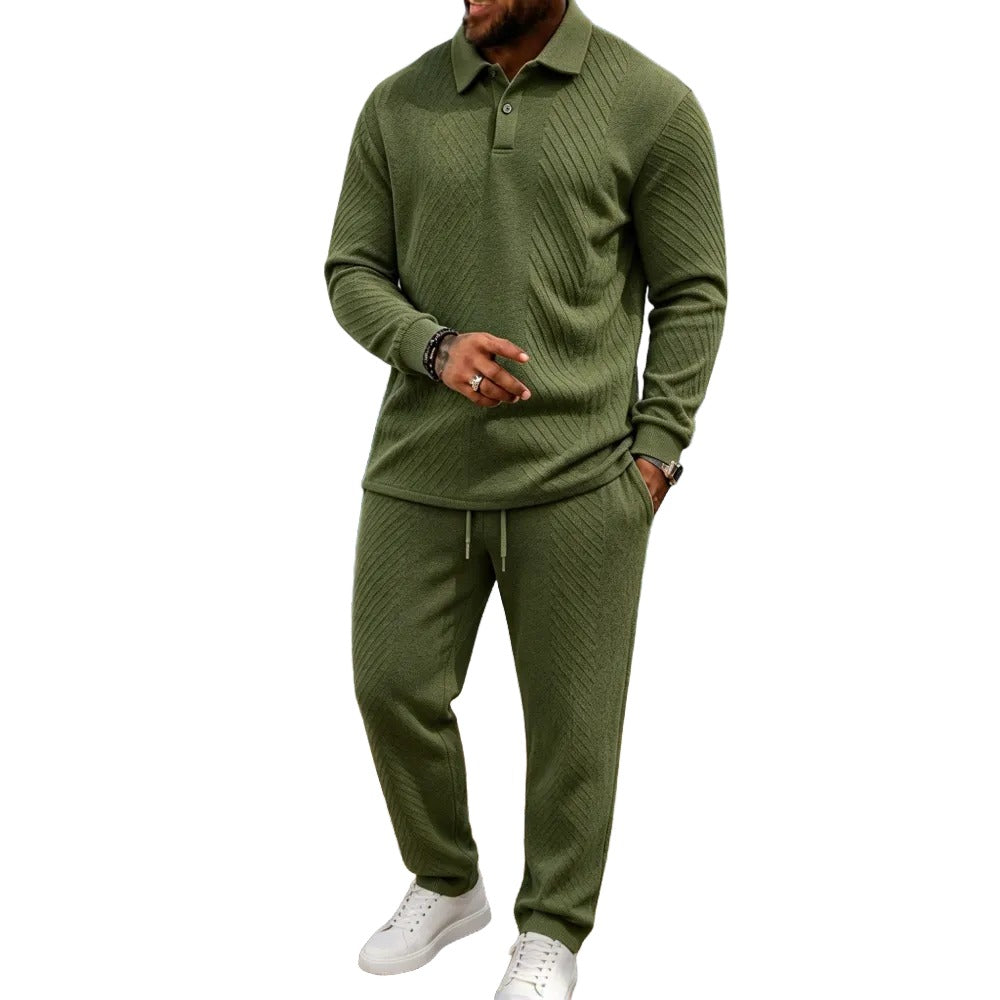 Men’s Long-Sleeve Polo Shirt & Long Pants Set