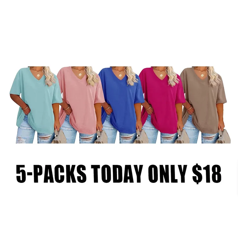 Women's Oversized Short Sleeve V-Neck Blouse – Lightweight Casual Summer Top