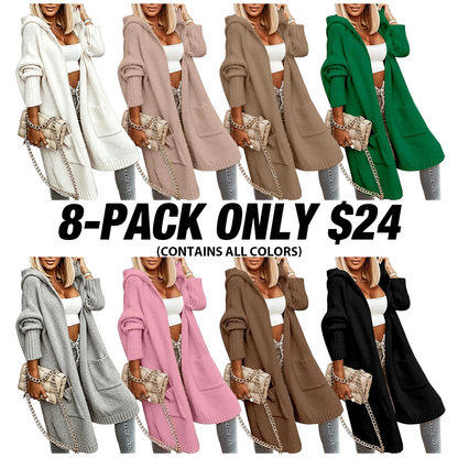 Women's Long Cardigans Cable Knitted Open Front Oversized Hooded Outerwear Sweater Coat
