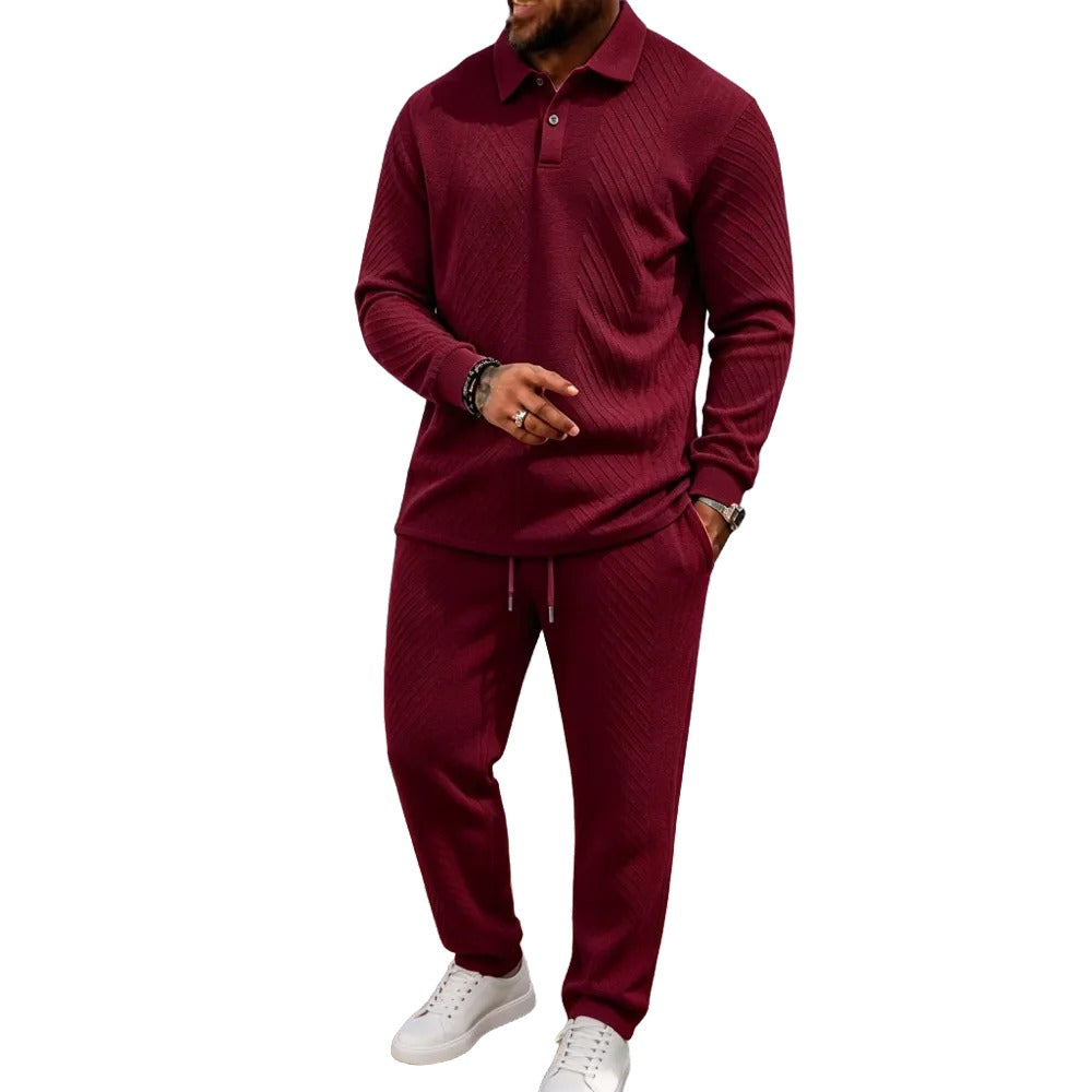 Men’s Long-Sleeve Polo Shirt & Long Pants Set