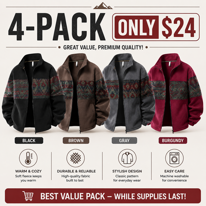 Men's Ethnic Pattern Full-Zip Fleece-Lined Long-Sleeve Knitwear Coat