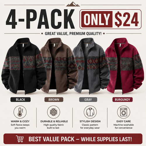 Men's Ethnic Pattern Full-Zip Fleece-Lined Long-Sleeve Knitwear Coat