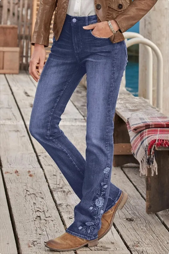 Mid-waist bootcut jeans with floral embroidery