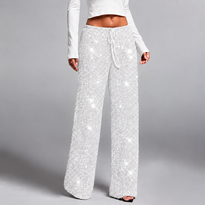 👖Women's Sequin Sparkle Elastic Waist Straight-Leg Pants