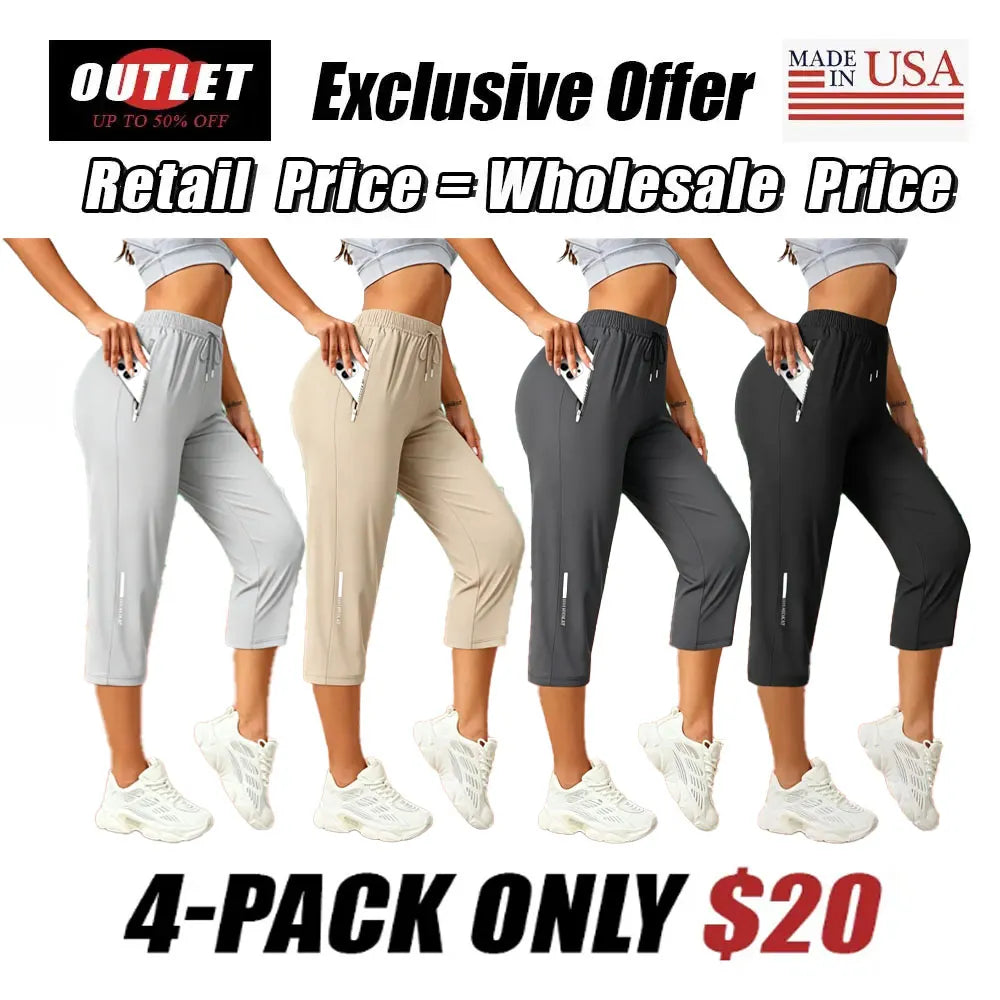 Women's Capris Pants - Loose Fit, Summer Drawstring Waist, Zippered Pockets, Breathable High-Stretch Fabric, Suitable for Everyday Wear
