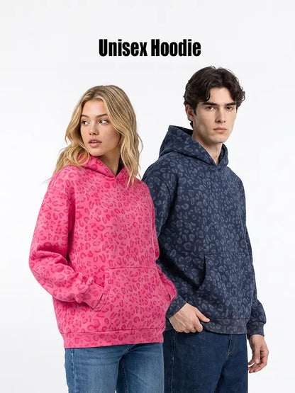 Unisex 100% Cotton Leopard Print Loose Fit Hoodie for Fall & Winter