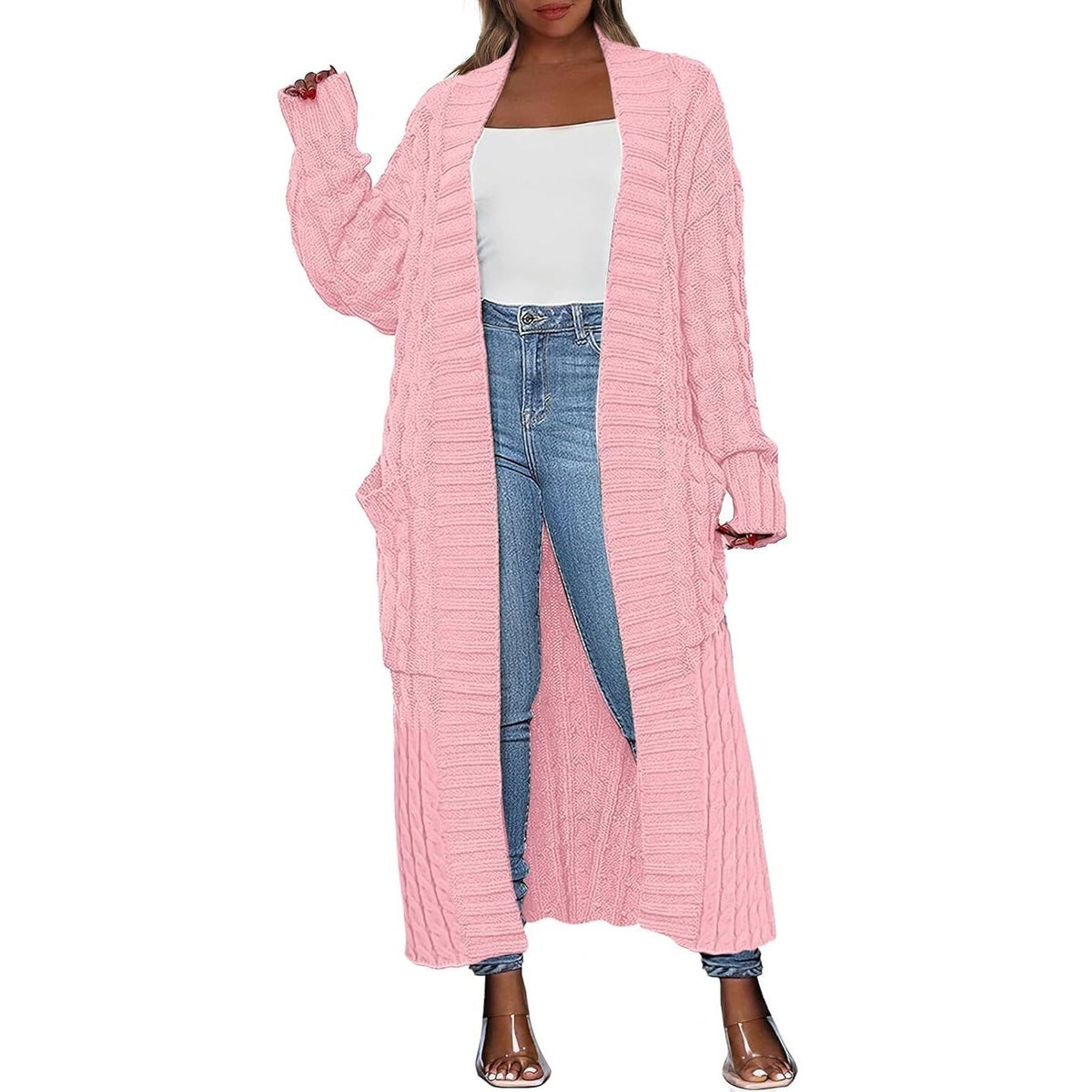 Women's Long Open Front Cardigan – Oversized Chunky Knit Duster Coat with Pockets, Cozy Soft Warm Sweater Jacket for Fall & Winter