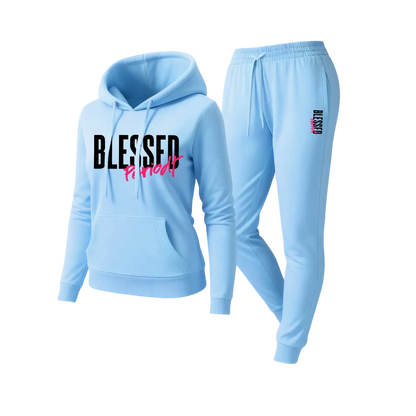 Women's Blessed Graphic Hoodie & Jogger Set – Cozy 2-Piece Casual Tracksuit