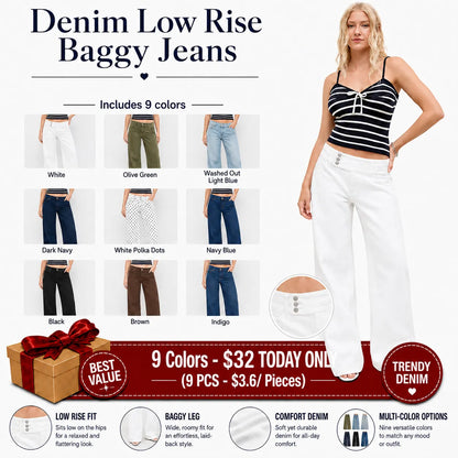 Denim Low Rise Baggy Jeans - Fitted Minimalist Trouser