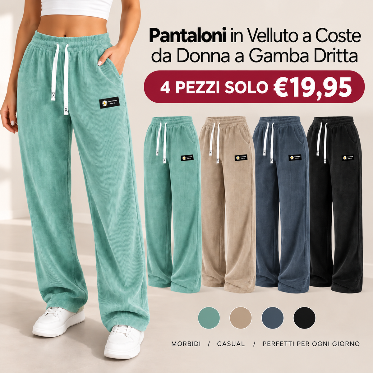 Pantaloni da Donna in Velluto a Coste a Gamba Dritta – Vestibilità Comoda