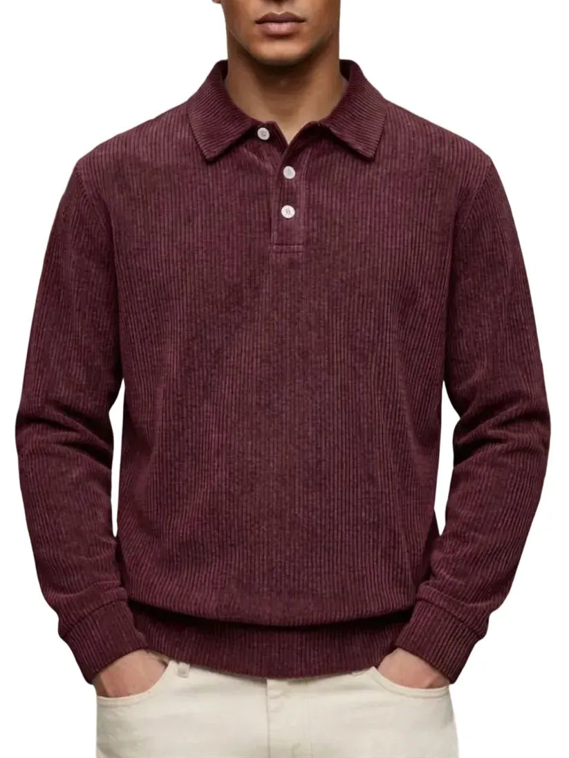 Men's Casual Comfortable Solid Lapel Long Sleeve Polo Shirt