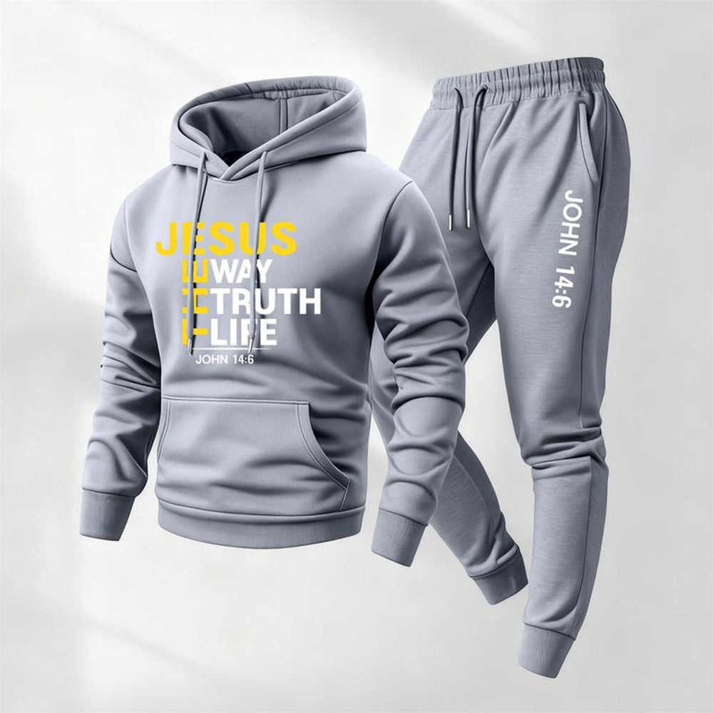 Men's Jesus Letter Printed Hoodie and Sweatpants Set