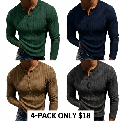 Men’s Ribbed Henley Long Sleeve Shirt