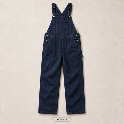 Men's Heavyweight Cotton Denim Overalls Relaxed Fit Straight Leg Dungarees with Multi Pocket Utility