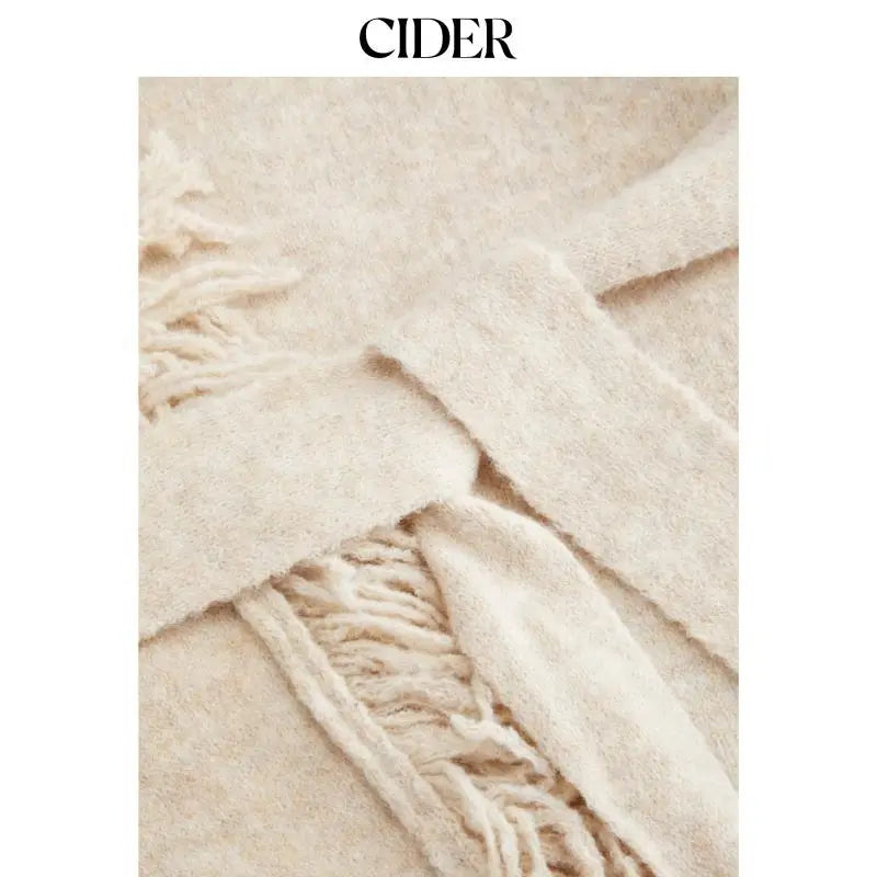 🔥 TODAY ONLY! LIMITED-TIME SALE! Cider Women's Fringed Wool-Blend Wrap Cardigan with Belt – Chic Beige | SHOP NOW!