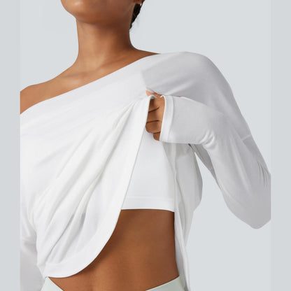 Women's One-Shoulder Quick-Dry Yoga Top with Built-In Bra