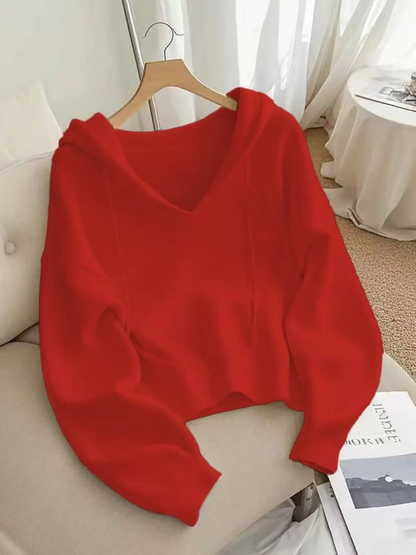Women's 6-Pack V-Neck Drawstring Hoodie - Loose Fit Soft Knit Pullover, Casual Long Sleeve