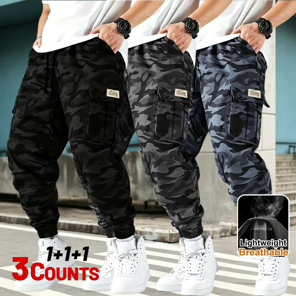 Men's Lightweight Camouflage Tactical Cargo Pants – Single or 3-Pack