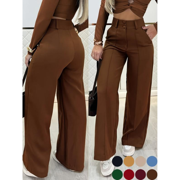 Women's Simple Wide-Leg Pants with Double Button Front, Versatile Commuter Essential Single Piece