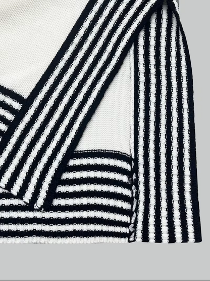 Women's Striped Patchwork Print Batwing Sleeve Split Hem Sweater