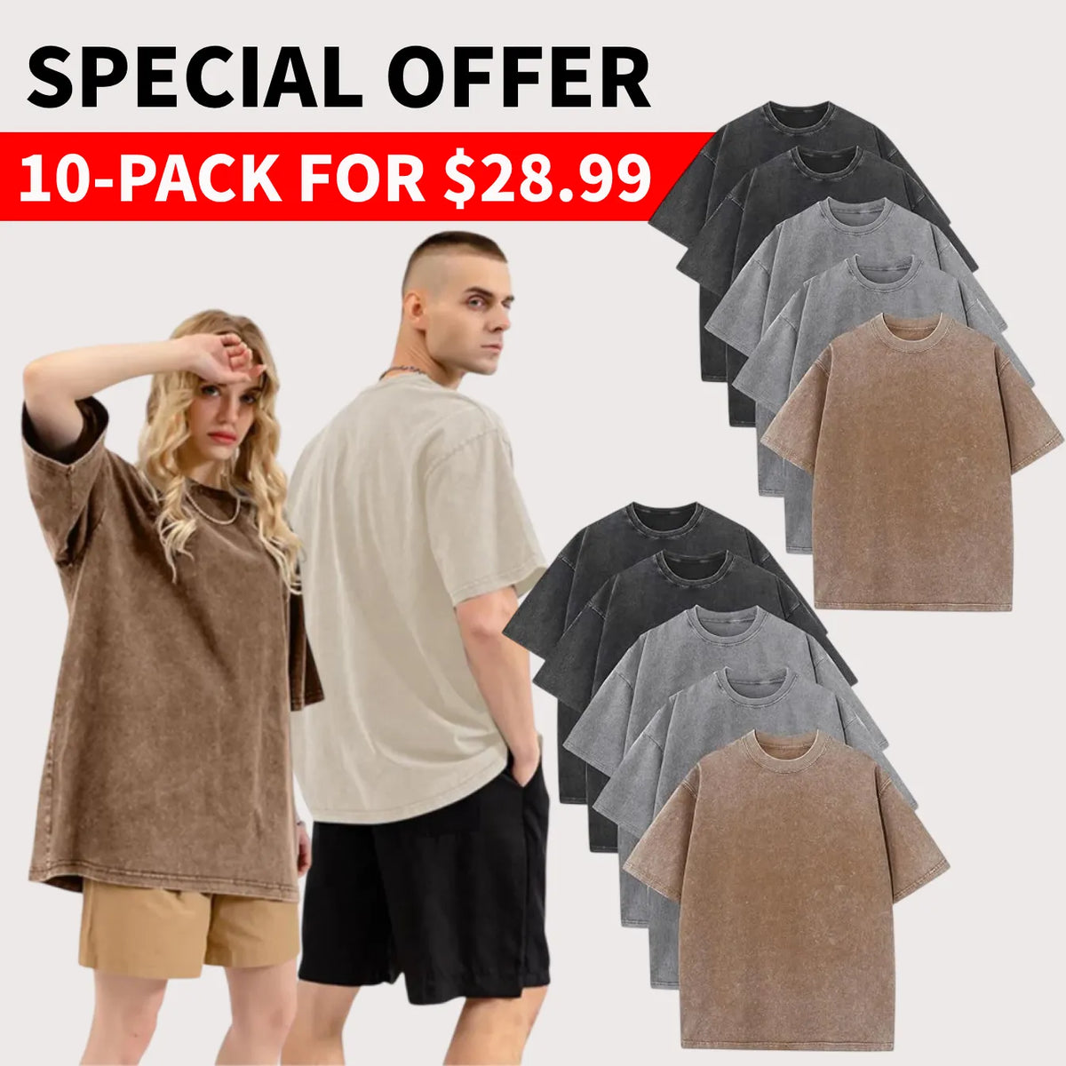 Men's Plus Size 100% Cotton Acid Wash Oversized Heavyweight Vintage T-Shirt