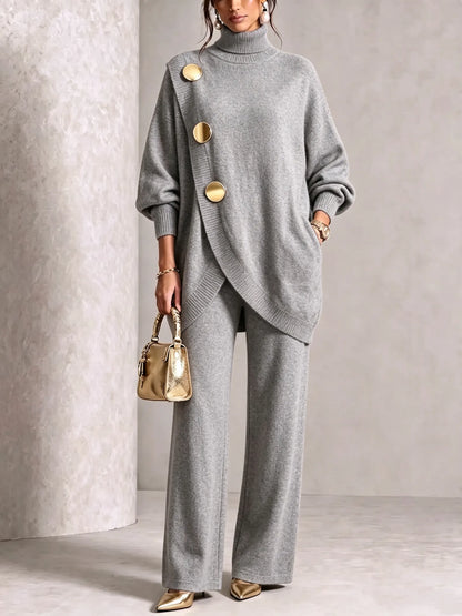 Elegant Knit Asymmetrical Button Set