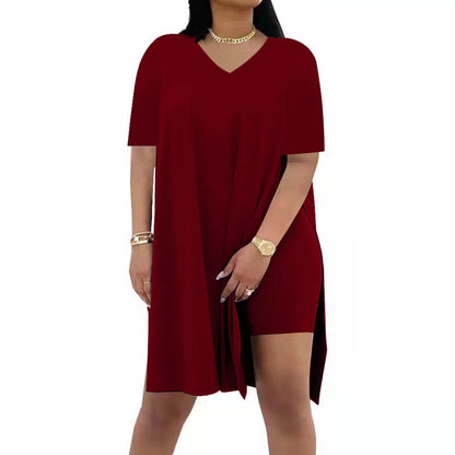 🔥 LAST DAY SALE – Women's Casual 2-Piece Outfit – Oversized Tunic & Biker Shorts