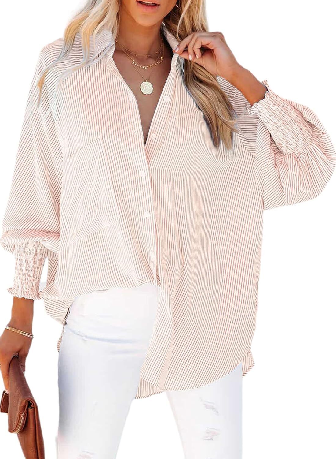 Women's Striped Oversized Button Down Shirt | Casual Long Sleeve Top