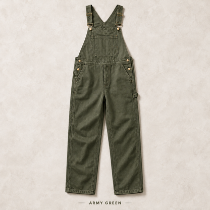Men's Heavyweight Cotton Denim Overalls Relaxed Fit Straight Leg Dungarees with Multi Pocket Utility