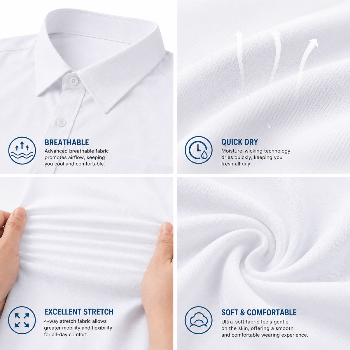 Limited Deal 8-Pack Men's Breathable Quick-Dry Stretch Short Sleeve Button-Front Shirts
