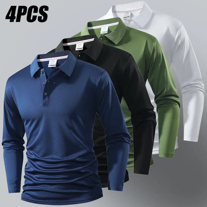 Men's 4-Pack Long Sleeve Polo Shirts – Classic Casual Golf & Everyday Tops
