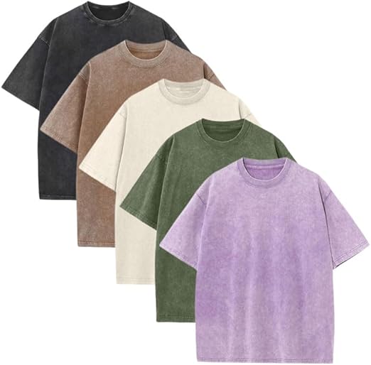 Men's Plus Size 100% Cotton Acid Wash Oversized Heavyweight Vintage T-Shirt