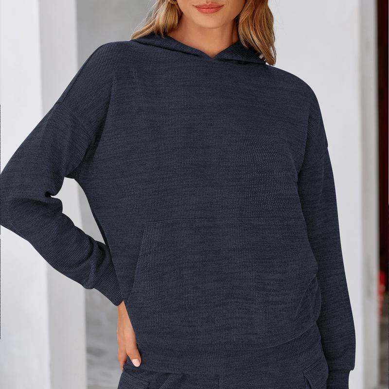 Women's 2-Piece Knitted Sets Hoodie & Wide Leg Pants with Pockets
