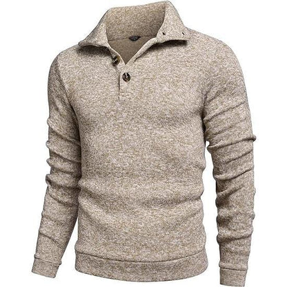 Men's Quarter Button Henley Sweater Casual Knitted Sweatshirt Mock Neck Thermal Fleece Pullover Sweater with Pocket