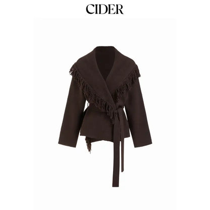 🔥 TODAY ONLY! LIMITED-TIME SALE! Cider Women's Fringed Wool-Blend Wrap Cardigan with Belt – Chic Beige | SHOP NOW!