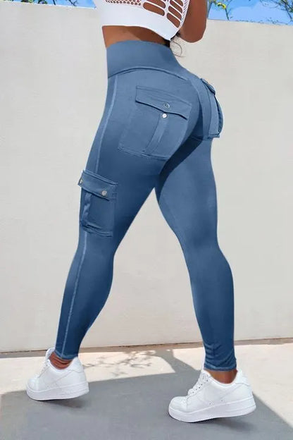 Solid Flap Pocket High Waist Sports Leggings