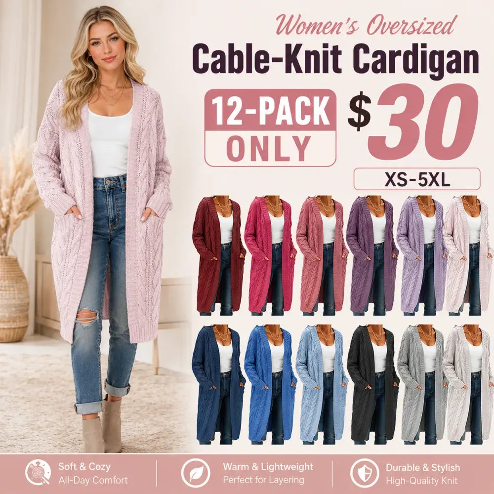 Women's Oversized Acrylic Cable-Knit Cardigan
