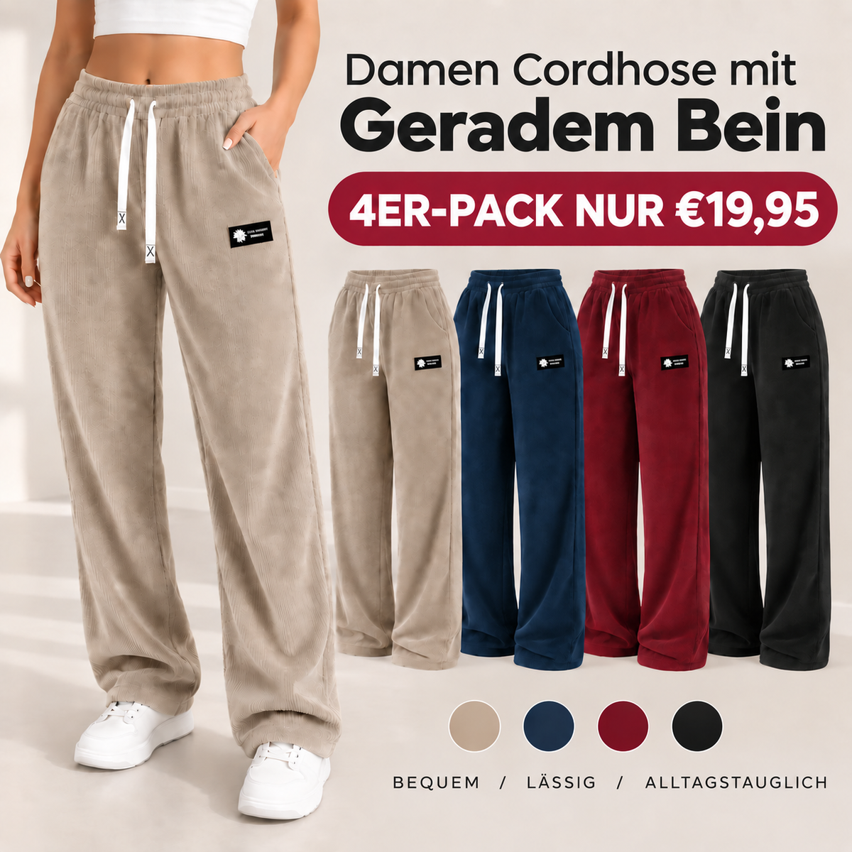 Bestseller 🏆 Einfarbige Cordhose für Damen mit geradem Bein