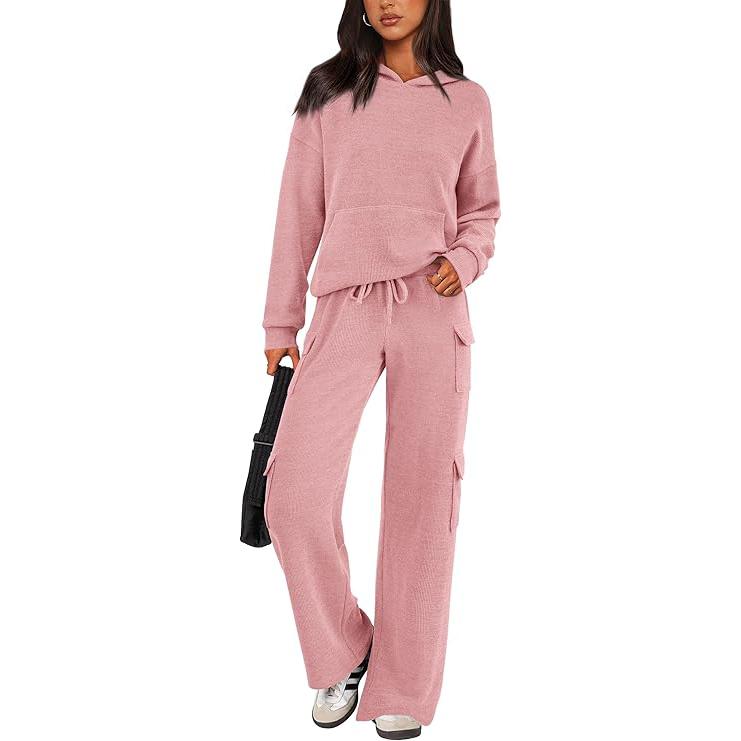 Women's 2-Piece Knitted Sets Hoodie & Wide Leg Pants with Pockets