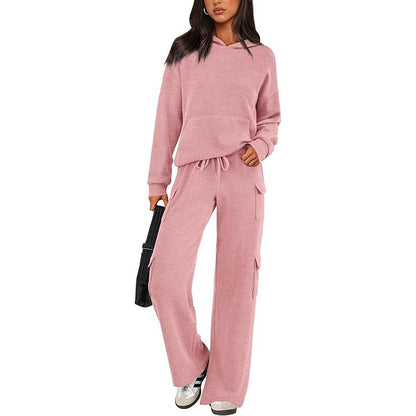 Women's 2-Piece Knitted Sets Hoodie & Wide Leg Pants with Pockets