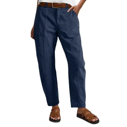 Solid Mid-Rise Baby Barrel Pants, High Stretch, Deep Pockets-6