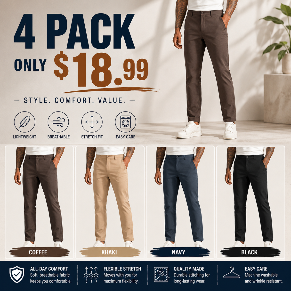 Men's Stretch Straight-Leg Golf Pants