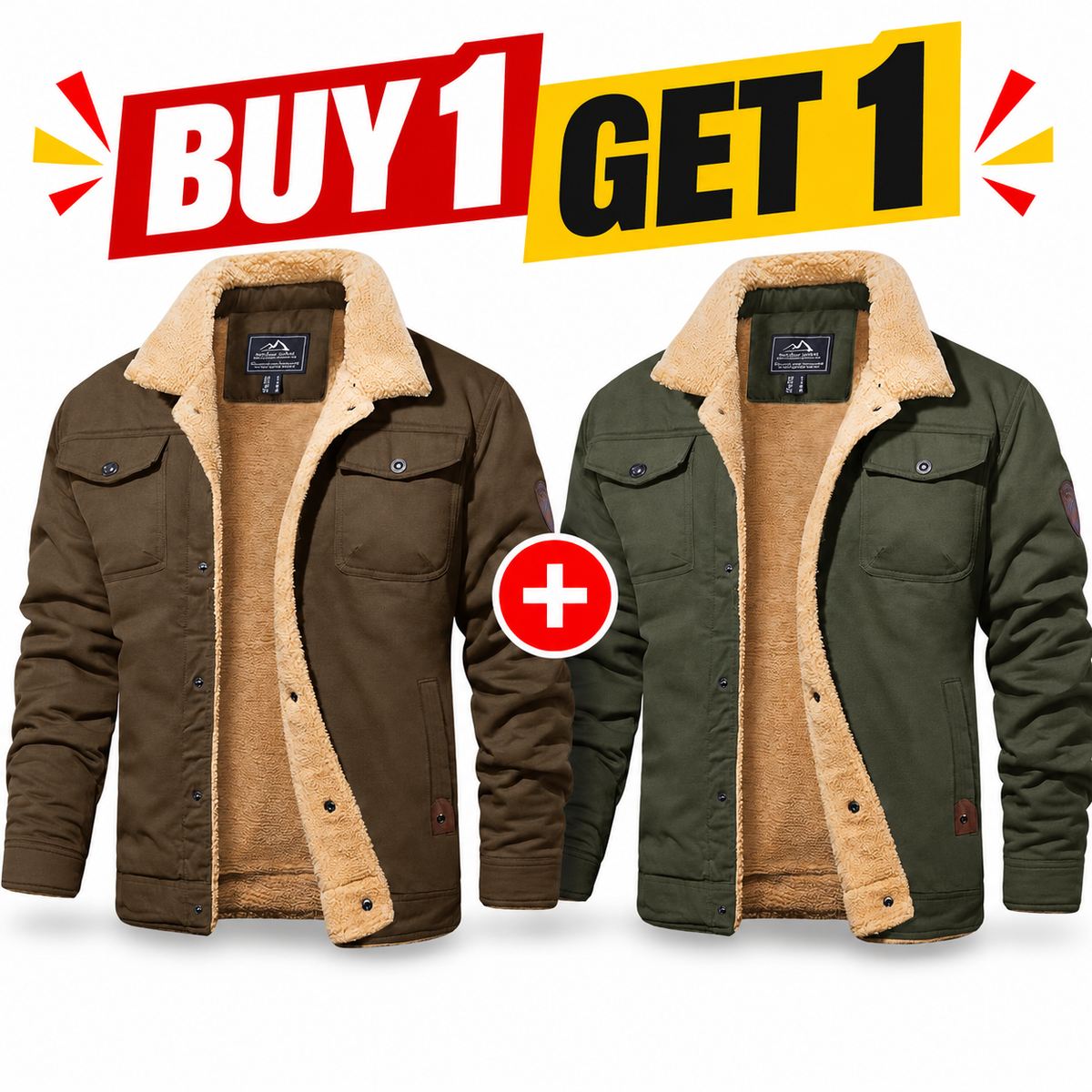 Fitted Sherpa-Lined Soft Cotton Fleece Windproof Trucker Cargo Jacket