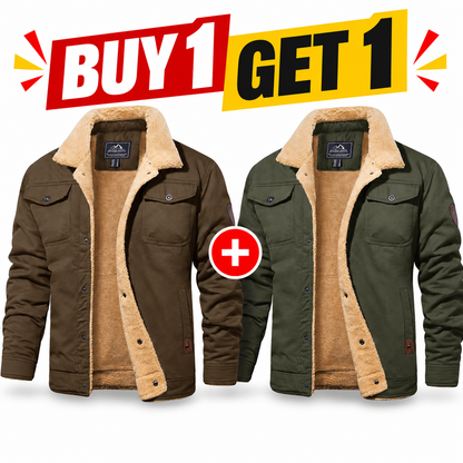 Fitted Sherpa-Lined Soft Cotton Fleece Windproof Trucker Cargo Jacket