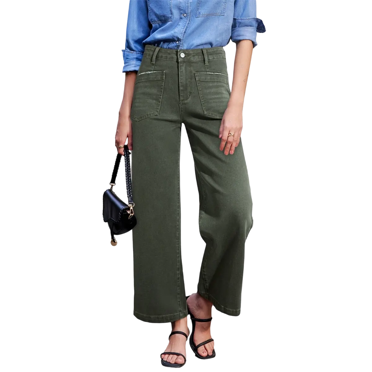 Women's wide leg high-waist stretch denim pants