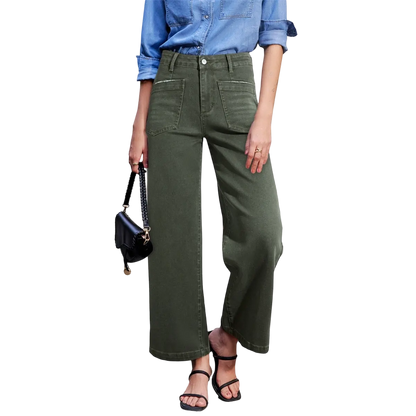 Women's wide leg high-waist stretch denim pants